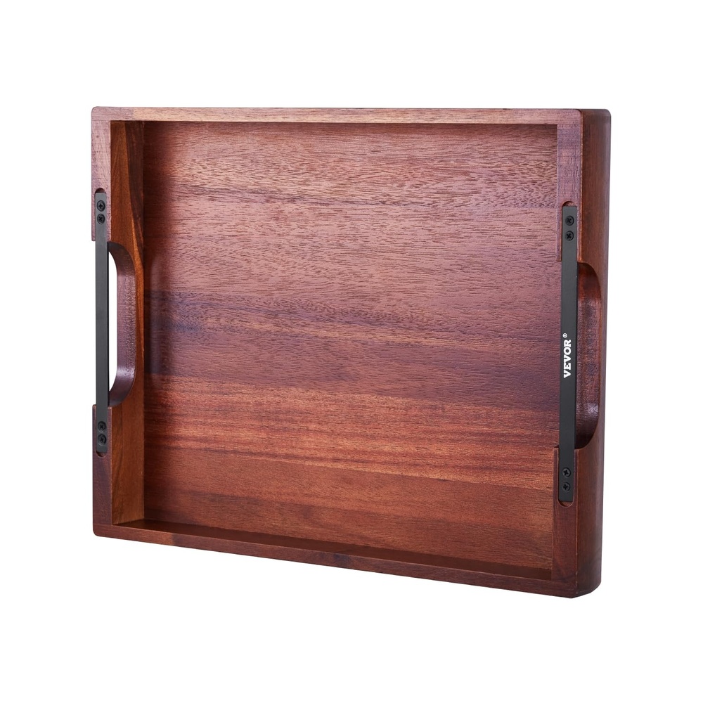 image:imageVEVOR Wood Serving Tray Acacia Wooden Tray Board with Handles Decorative Rustic Serving Trays Platter Ideal for Breakfast in Bed Lunch Kitchen Living Room Ottoman Coffee Table Party Couch