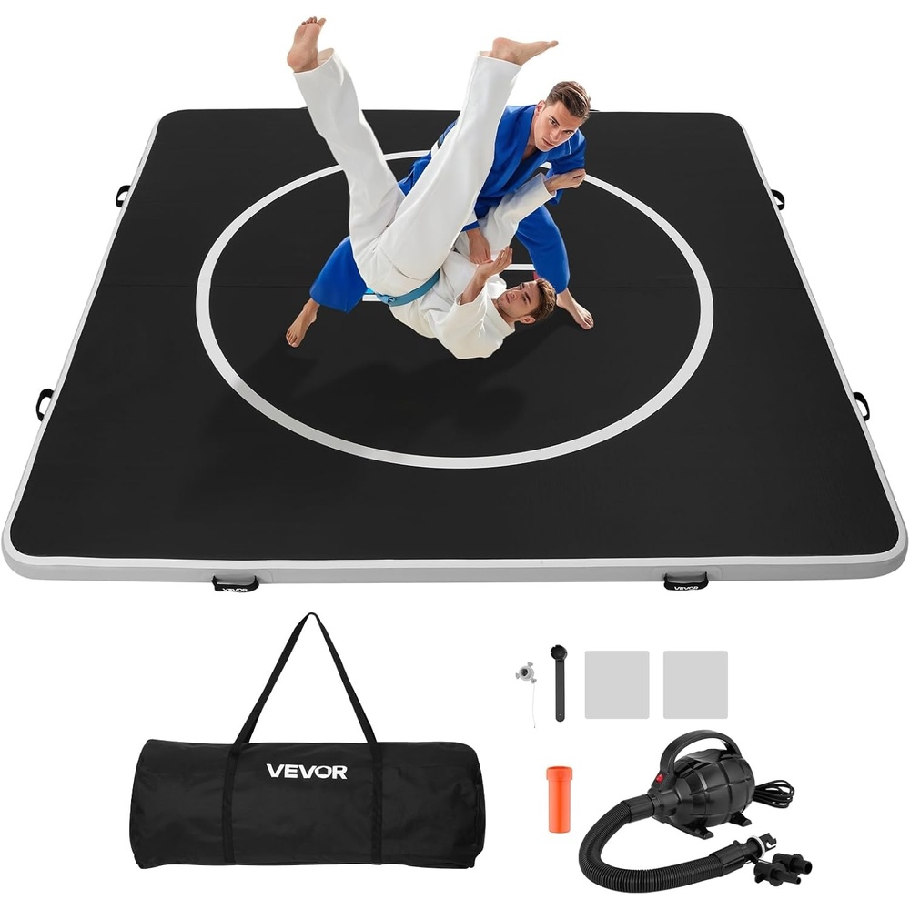 image:imageVEVOR Wrestling Mat Martial Arts Thick Mat for Home Gym Exercise PVC or Inflatable Training Mats with Circlesfor Gymnastics Tatami Jiu Jitsu BJJ MMA Judo BlackBlack Inflatable