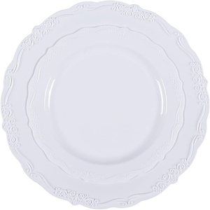 Happybuy Plastic Disposable Plates, 100 Pcs White, Heavy Duty Plates with 50 Pcs 9.8 Inch Plastic Dinner Plate and 50 Pcs 7.5 Inch Dessert Plate