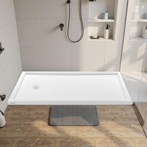 Shower Pan, 60″ L x 36″ W Single Threshold Shower Base, Rectangle Acrylic & PVC Showering Base in White, Slip-Resistant Showering Pan Bases with Drain & Cover for Bathroom, Left Drain(60″ L x 32″ W with Left Drain)
