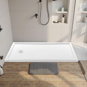 Shower Pan, 60″ L x 36″ W Single Threshold Shower Base, Rectangle Acrylic & PVC Showering Base in White, Slip-Resistant Showering Pan Bases with Drain & Cover for Bathroom, Left Drain(60″ L x 36″ W with Left Drain)