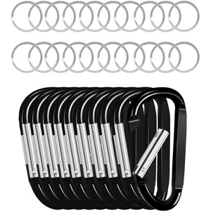 VEVOR 10 PCS Black Carabiner Clip Caribeaner with 20 PCS Keyring, 3.07″ Aluminum Alloy D Ring Shape Carabeaner, Spring Snap Hook for Keychain Clip Multipurpose for Camping Hiking Backpacking