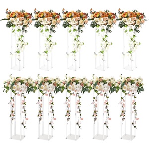VEVOR 10PCS 23.6inch High Wedding Flower Stand, With Acrylic Laminate,Acrylic Vase Column Geometric Centerpiece Stands, Floral Display Rack for T-Stage Events Reception, Party Decoration Home