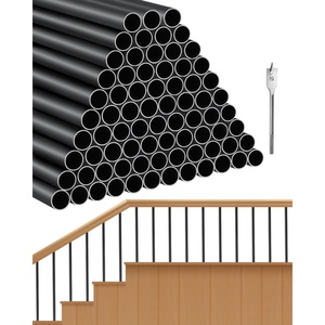VEVOR 125 Pack Deck Balusters, 32 in Aluminum Railing Spindles, 3/4 in Diameter Hollow Round Metal Decking Stair Balusters with Connectors, Screws, for Deck, Porch & Staircase Railing Fence, Black(32 Inch-101 Pack)