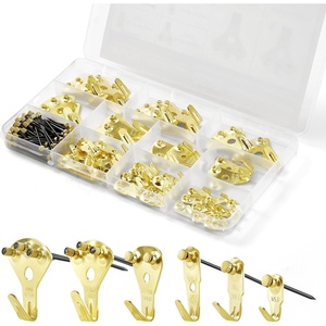 VEVOR 130 Pieces Picture Hanging Kit, 10lb, 20lb, 30lb, 50lb, 75lb and 100lb Picture Hangers, Metal Pictures Hanging Hooks with Nails for Mirror, Painting, Photo Frame on Drywall & Wooden Wall, Gold(130 Pieces Picture Hanging Kit)