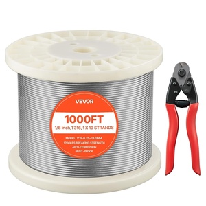 VEVOR 1/8 Inch Wire Rope, 500 ft Length, 316 Stainless Steel Wire Cable with Cutter, 1760 lbs Breaking Strength, 1 x 19 Strands Construction, Steel Cable for Deck Railing System, Garden Trellis(1000ft)