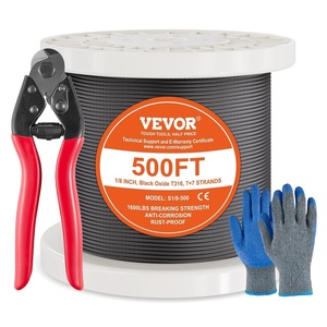 VEVOR 1/8 Stainless Steel Cable Railing Kit, 600 FT 316 Marine Aircraft Cable With Cutter and Gloves, 1600 lbs Breaking Strength, 7×7 Strands for Handrail Stair Decking Fence Outdoors(1/8 Black)