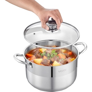 VEVOR 18/8 Stainless Steel Stockpot, 42QT Large Cooking Pots, Multipurpose Cookware Sauce Pot with Composite Base, Heavy Duty Commercial Grade Stock Pot, Sanding Treatment, for Large Groups Events(8 Quarts)