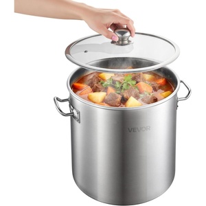 VEVOR 18/8 Stainless Steel Stockpot, 42QT Large Cooking Pots, Multipurpose Cookware Sauce Pot with Composite Base, Heavy Duty Commercial Grade Stock Pot, Sanding Treatment, for Large Groups Events(21 Quarts)