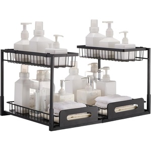 VEVOR 2 Tier Pull Out Cabinet Organizer(10.7″W x 14.2″D), Under Sink Organizer and Storage, Slide Out Drawer Cabinet Organizer, Wire Basket Sliding Storage, 12.5″Wx15.5″Dx13″H Install Size for Cabinet(10.7″W x 14.2″D (2 Pack))
