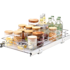VEVOR 21.5″ Wx21 Dx3.5 H Pull Out Cabinet Organizer, Heavy Duty Slide Out Pantry Shelves, Chrome-Plated Steel Roll Out Drawers, Storage for Home, Under Sink, 23″ Wx22 Dx7 H Install Size for Cabinet(12.5″Wx21″D)