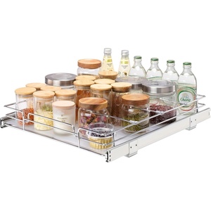 VEVOR 21.5″ Wx21 Dx3.5 H Pull Out Cabinet Organizer, Heavy Duty Slide Out Pantry Shelves, Chrome-Plated Steel Roll Out Drawers, Storage for Home, Under Sink, 23″ Wx22 Dx7 H Install Size for Cabinet(18.5″Wx21″D)