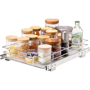 VEVOR 21.5″ Wx21 Dx3.5 H Pull Out Cabinet Organizer, Heavy Duty Slide Out Pantry Shelves, Chrome-Plated Steel Roll Out Drawers, Storage for Home, Under Sink, 23″ Wx22 Dx7 H Install Size for Cabinet(12.5″Wx16.5″D)