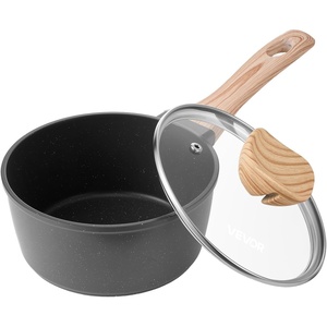 VEVOR 2.5 QT Saucepan, Nonstick Saucepan with Tempered Glass Lid, Multipurpose Cooking Sauce Pot with Detachable Handle, Sauce Pan Small Kitchen Cooking Pot with Coating, Induction Compatible, Black(Black)