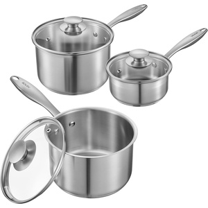 VEVOR 2.5 QT Saucepan with Steamer, Stainless Steel Saucepan with Glass Lid, Multipurpose Nonstick Stainless Steel Sauce Pot with Ergonomic Handle, Friendly for Oven, Dishwasher, Induction Cooker(1 QT & 2 QT & 3 QT)