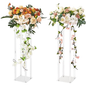 VEVOR 2PCS 31.5inch High Wedding Flower Stand, With Acrylic Laminate,Acrylic Vase Column Geometric Centerpiece Stands, Floral Display Rack for T-Stage Events Reception, Party Decoration Home(Transparent)