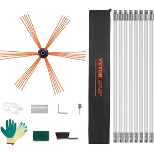 VEVOR 30 Feet Chimney Sweep Kit, w/ 9 Reinforced Nylon Flexible Rods, Ergonomic Chimney Cleaning Brush, 360-Degree Brush Chimney Cleaner, Rich Accessories for Fireplace Flue Home Use Fits Most Pipes(Orange)