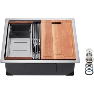 VEVOR 32 inch Kitchen Single Sink, 304 Stainless Steel Undermount Sink Drop-In Single Bowl Farmhouse Basin with Ledge & Multiple Accessories, Household Dishwasher Sinks for Prep Kitchen, Bar 32″*19″(23″ SINGLE-SINK)