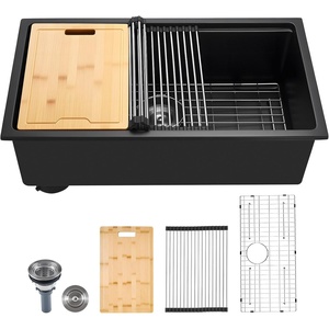 VEVOR 33 inch Kitchen Sink Workstation, Top Mount Granite Sinks, Drop-In Single Bowl Farmhouse Basin with Multiple Accessories, Household Dishwasher Sinks (18″D x 30″W x 9″H)(18″D x 30″W x 9″H)