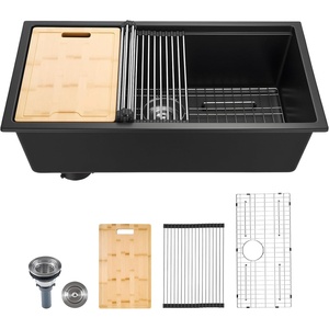 VEVOR 33 inch Kitchen Sink Workstation, Top Mount Granite Sinks, Drop-In Single Bowl Farmhouse Basin with Multiple Accessories, Household Dishwasher Sinks (18″D x 30″W x 9″H)(19″D x 33″W x 10″H)