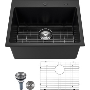 VEVOR 33 inch Kitchen Sink Workstation, Top Mount Granite Sinks, Drop-In Single Bowl Farmhouse Basin with Multiple Accessories, Household Dishwasher Sinks (18″D x 30″W x 9″H)(22″D x 25″W x 10″H)
