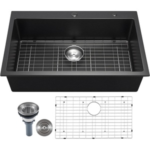 VEVOR 33 inch Kitchen Sink Workstation, Top Mount Granite Sinks, Drop-In Single Bowl Farmhouse Basin with Multiple Accessories, Household Dishwasher Sinks (18″D x 30″W x 9″H)(22″D x 33″W x 9″H)
