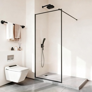 VEVOR 34″ W x 74″ H Fixed Glass Shower Panel, 5/16″(8mm) Thick Clear Tempered Glass Door with Bottom Seal Strip & Supporting Bar, Frameless Bathroom Shower Screen, Matte Black(34″ W x 74″ H-Framed)