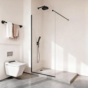 VEVOR 34″ W x 74″ H Fixed Glass Shower Panel, 5/16″(8mm) Thick Clear Tempered Glass Door with Bottom Seal Strip & Supporting Bar, Frameless Bathroom Shower Screen, Matte Black(34″ W x 74″ H-Frameless)
