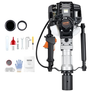 VEVOR 37.77cc Gas-Powered T Post Driver, 4-Stroke Engine Gasoline Fence Piling Pounder, with 2 Post Driving Head(55/70 mm), 1000W Portable Piledriver for Farm, Ranch Fencing, Road Improvements