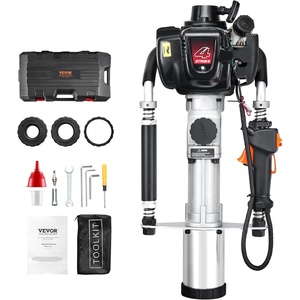 VEVOR 37.77cc Gas-Powered T Post Driver, 4-Stroke Engine Gasoline Fence Piling Pounder, with 3 Post Driving Head(45/55/88 mm), 1000W Portable Piledriver For Farm, Ranch Fencing, Road Improvements