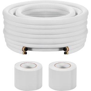 VEVOR 50ft Mini Split Line Set, 1/4” & 3/8” OD AC Copper Tubing Pipe, 3/8 White PE Thickened Insulated Coil with Flared Nuts, Strapping Tapes, for Mini Split Air Conditioner HVAC or Heat Pump System(50FT Length 1/4″ & 1/2″)