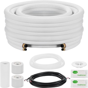 VEVOR 50ft Mini Split Line Set, 1/4” & 3/8” OD AC Copper Tubing Pipe, 3/8 White PE Thickened Insulated Coil with Flared Nuts, Strapping Tapes, for Mini Split Air Conditioner HVAC or Heat Pump System(50FT Length 1/4″ & 1/2″ SET)