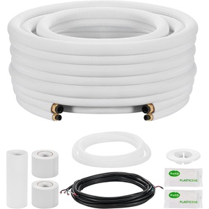 VEVOR 50ft Mini Split Line Set, 1/4” & 3/8” OD AC Copper Tubing Pipe, 3/8 White PE Thickened Insulated Coil with Flared Nuts, Strapping Tapes, for Mini Split Air Conditioner HVAC or Heat Pump System(25FT Length 3/8″ & 5/8″ SET)