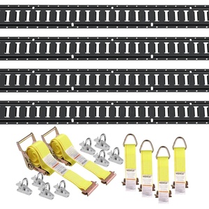 VEVOR 5ft E Track Tie-Down Rail Kit, 18PCS 5′ E-Tracks Set Includes 4 Steel Rails & 8 O-Ring Anchors & 4 Tie-Offs with D-Ring & 2 Ratchet Straps, Securing Accessories for Cargo Motorcycles, 2000 lbs