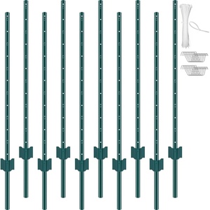 VEVOR 6 Feet U-Channel Metal Fence Post, 6 Pack With 24 Zip Ties & 12 Clips, Sturdy Steel Stakes for Garden Yard, Lawn, Farms and Outdoor Wire Fencing, Green(4 Feet 10 Pack)