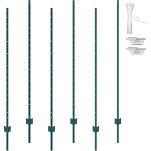 VEVOR 6 Feet U-Channel Metal Fence Post, 6 Pack With 24 Zip Ties & 12 Clips, Sturdy Steel Stakes for Garden Yard, Lawn, Farms and Outdoor Wire Fencing, Green(6 Feet 6 Pack)