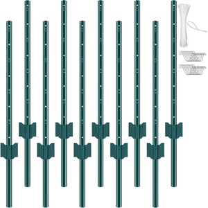 VEVOR 6 Feet U-Channel Metal Fence Post, 6 Pack With 24 Zip Ties & 12 Clips, Sturdy Steel Stakes for Garden Yard, Lawn, Farms and Outdoor Wire Fencing, Green(3 Feet 10 Pack)