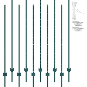 VEVOR 6 Feet U-Channel Metal Fence Post, 6 Pack With 24 Zip Ties & 12 Clips, Sturdy Steel Stakes for Garden Yard, Lawn, Farms and Outdoor Wire Fencing, Green(6 Feet 10 Pack)