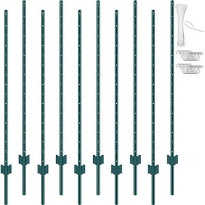 VEVOR 6 Feet U-Channel Metal Fence Post, 6 Pack With 24 Zip Ties & 12 Clips, Sturdy Steel Stakes for Garden Yard, Lawn, Farms and Outdoor Wire Fencing, Green(5 Feet 10 Pack)