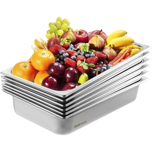 VEVOR 6 Pack Full Size Stainless Steel Hotel Pans, 2.5 inch Deep Steam Table Pans, 0.8mm Thick Anti-Jam Commercial Food Pans for Steam Tables, Restaurants,Catering Food Storage Metal Pan(4″ Deep 6 Pack（Thickened）)