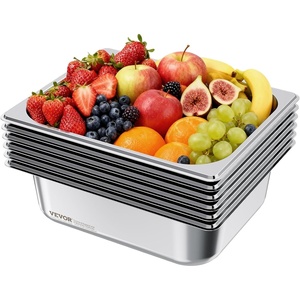 VEVOR 6 Pack Full Size Stainless Steel Hotel Pans, 2.5 inch Deep Steam Table Pans, 0.8mm Thick Anti-Jam Commercial Food Pans for Steam Tables, Restaurants,Catering Food Storage Metal Pan(4” deep)