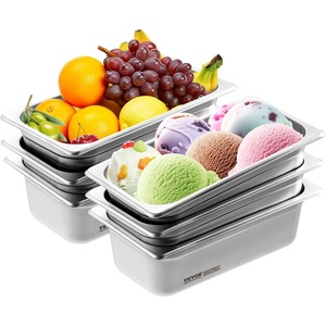 VEVOR 6 Pack Full Size Stainless Steel Hotel Pans, 2.5 inch Deep Steam Table Pans, 0.8mm Thick Anti-Jam Commercial Food Pans for Steam Tables, Restaurants,Catering Food Storage Metal Pan(4 Inch Deep Thickened)