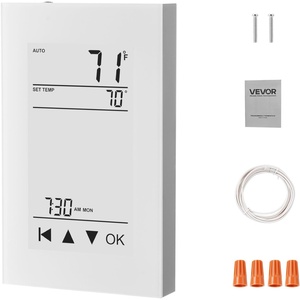 VEVOR 7-Day Programmable Thermostat Gray-White (Without WiFi) – for Radiant Underfloor Heating Cable & Heat Pump, GFCI & Sensitive Sensor, TFT Color Touch Display, Energy-Efficient(ET-72)