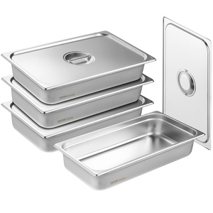 VEVOR 8 Pack Hotel Pans with Lids, 1/3 Size Anti-Jam Steam Pan, 0.8mm Thick Stainless Steel Steam Table Pan, 6-Inch Deep Commercial Table Pan, Catering Storage Food Pan, for Industrial & Scientific(4″ Deep – 4 Pack – Upgrade)
