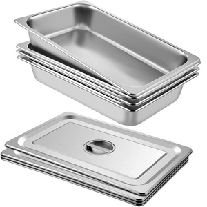 VEVOR 8 Pack Hotel Pans with Lids, 1/3 Size Anti-Jam Steam Pan, 0.8mm Thick Stainless Steel Steam Table Pan, 6-Inch Deep Commercial Table Pan, Catering Storage Food Pan, for Industrial & Scientific(3.7″ Deep – 4 Pack)