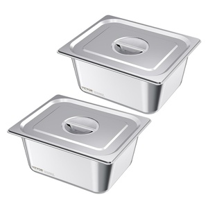 VEVOR 8 Pack Hotel Pans with Lids, 1/3 Size Anti-Jam Steam Pan, 0.8mm Thick Stainless Steel Steam Table Pan, 6-Inch Deep Commercial Table Pan, Catering Storage Food Pan, for Industrial & Scientific(6″ Deep – 2 Pack – Thickened)