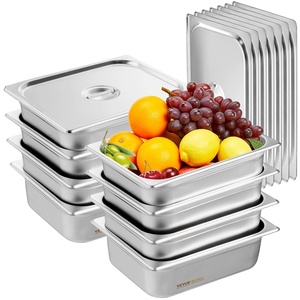 VEVOR 8 Pack Hotel Pans with Lids, 1/3 Size Anti-Jam Steam Pan, 0.8mm Thick Stainless Steel Steam Table Pan, 6-Inch Deep Commercial Table Pan, Catering Storage Food Pan, for Industrial & Scientific(4″ Deep 8 Pack（Thickened）)