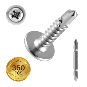 VEVOR #8 Self Drilling Wood Screws, 3/4 Inch Long 350 PCS Truss Head, Phillips Drive Stainless Steel Full Thread Screws, with Screwdriver Bit Included, Silver All-Purpose Wood Fasteners