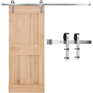 VEVOR 8FT Brushed Nickel Sliding Barn Door Hardware Kit, 330 LBS Weight Capacity, Compatible with 42 to 48 Inches Width & 1-3/8 to 1-3/4 Inches Thickness Single Door, Durable Track & J-Shape Roller(6FT)