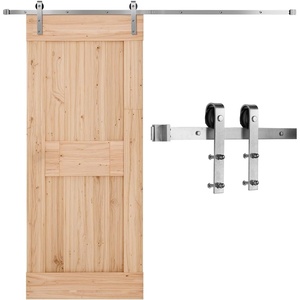 VEVOR 8FT Brushed Nickel Sliding Barn Door Hardware Kit, 330 LBS Weight Capacity, Compatible with 42 to 48 Inches Width & 1-3/8 to 1-3/4 Inches Thickness Single Door, Durable Track & J-Shape Roller(8FT)